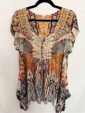 World Unity Boho Lace-Accent Women's Tunic Top - Multicolor Size M